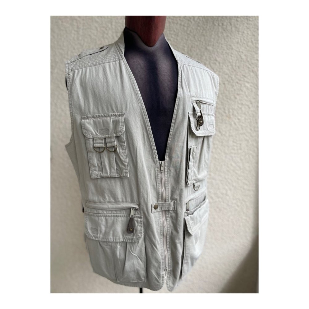 Lands End Men's Utility Vest Active Safari Field Fishing Travel Sz L Tan Khaki